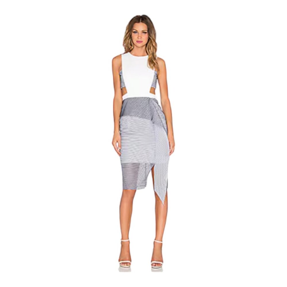 Elliatt White and Light Gray Asymmetrical Sheath Dress